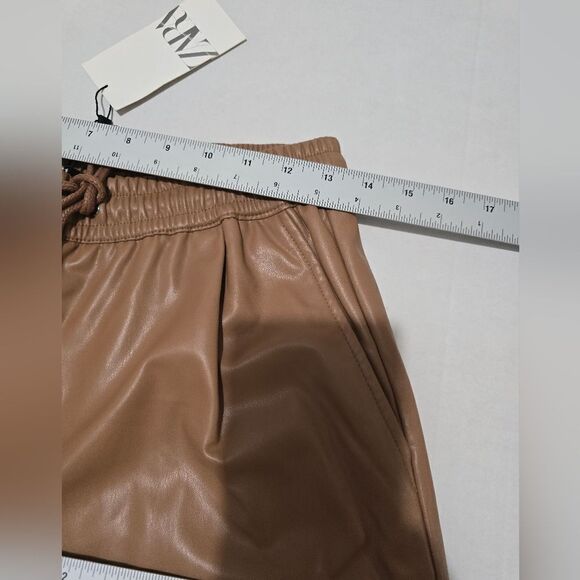 NWT Zara Drawstring Faux Leather Joggers In Tan Size Xs - Picture 6 of 12